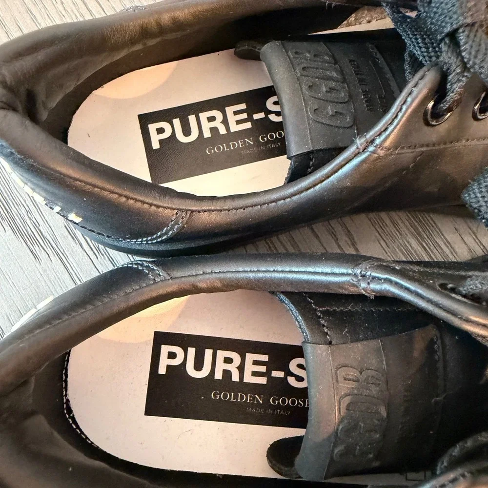 Golden‎ Goose Pure-Star Black Leather Platform Sneakers Made in Italy GGDB 38
